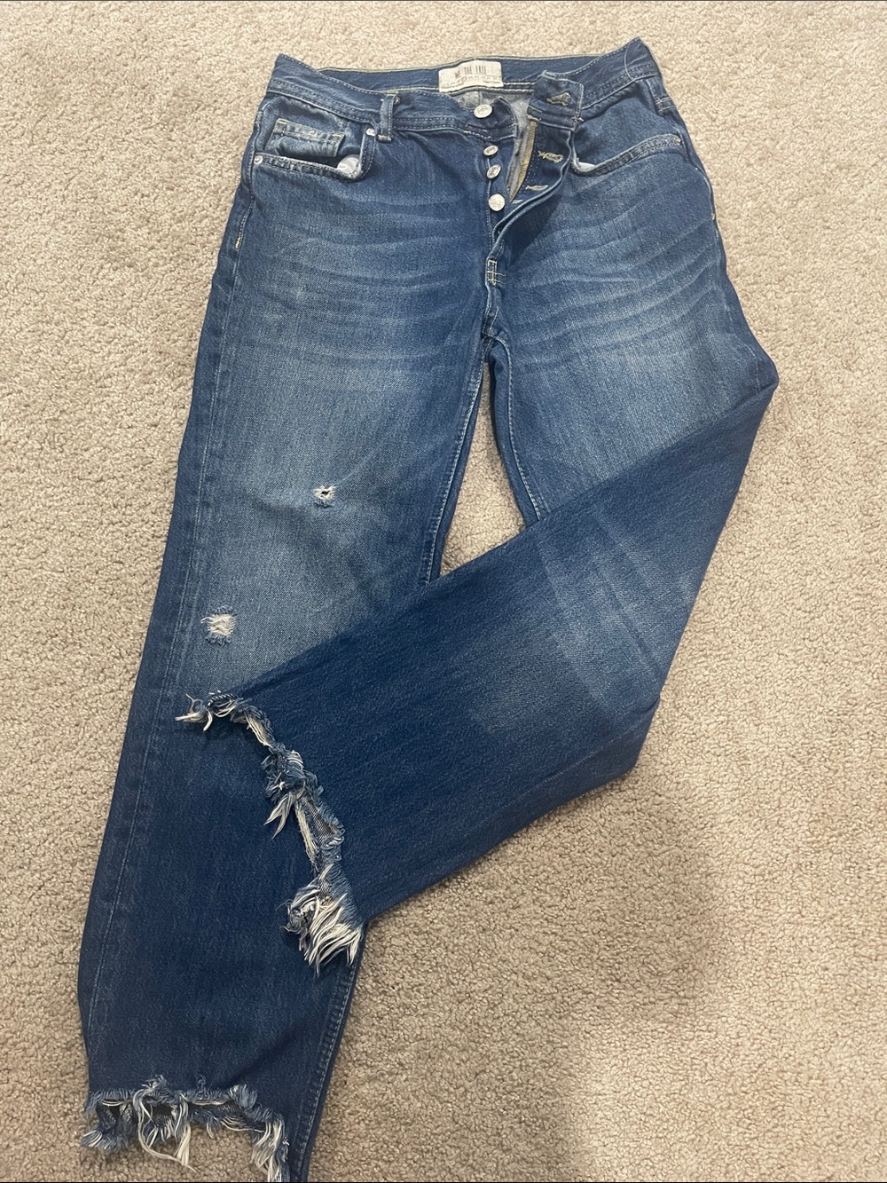 We The Free Dark Blue Distressed Boyfriend Jeans